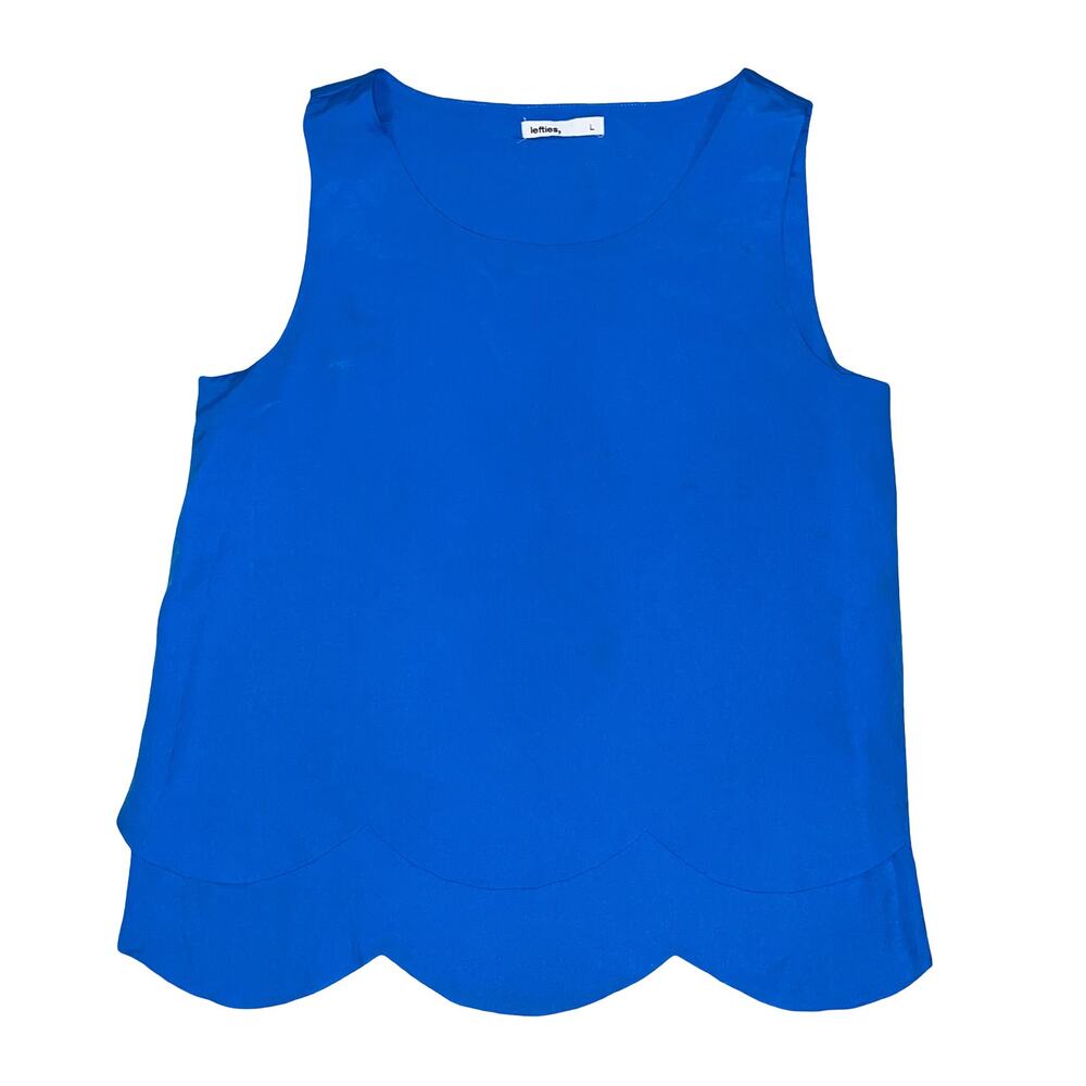 Lefties Sleeveless Blue Periwinkle Blouse Top Women's Size L Scalloped Hem